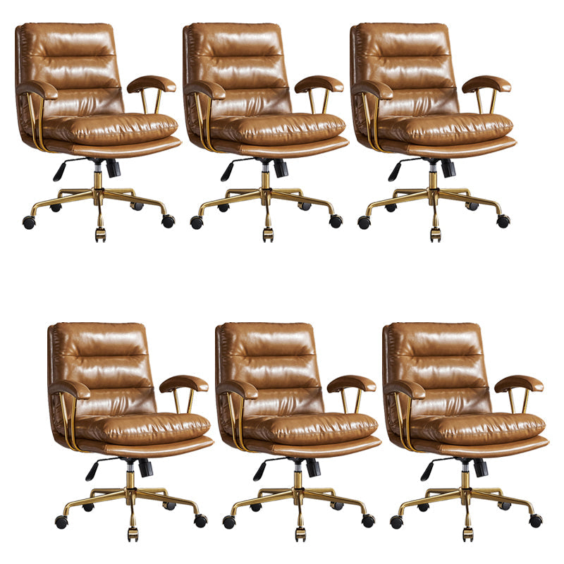 Padded Arms Modern Office Chair Adjustable Seat Height Desk Chair with Wheels Brown 6 Piece Set Clearhalo 'furn' 'furn_office_chair' 'Furniture' 'Office Chairs' 'Office Furniture' 'office_chair' 6600059