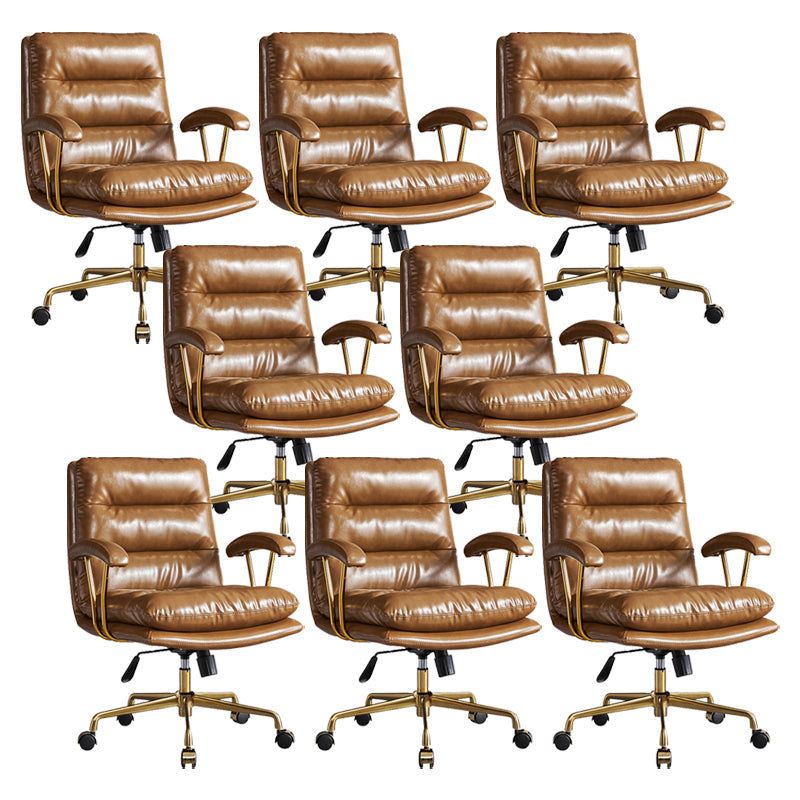 Padded Arms Modern Office Chair Adjustable Seat Height Desk Chair with Wheels Brown 8 Piece Set Clearhalo 'furn' 'furn_office_chair' 'Furniture' 'Office Chairs' 'Office Furniture' 'office_chair' 6600060