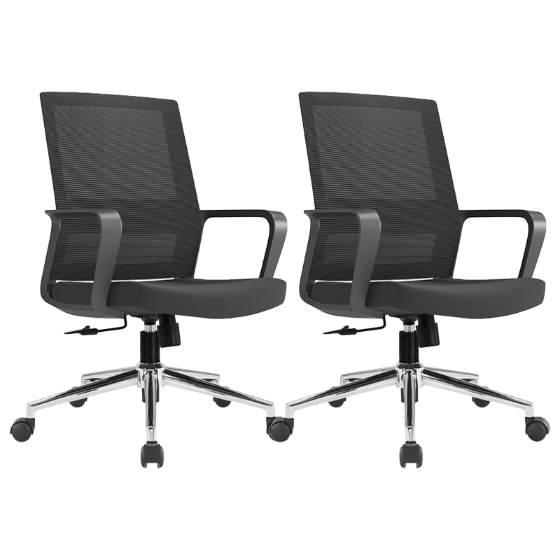 Modern Fixed Arms Conference Chair Mesh Seat and Back Chair for Office Black 2 Piece Set Casters Included Clearhalo 'furn' 'furn_office_chair' 'Furniture' 'Office Chairs' 'Office Furniture' 'office_chair' 6600107