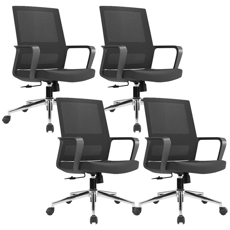 Modern Fixed Arms Conference Chair Mesh Seat and Back Chair for Office Black 4 Piece Set Casters Included Clearhalo 'furn' 'furn_office_chair' 'Furniture' 'Office Chairs' 'Office Furniture' 'office_chair' 6600109