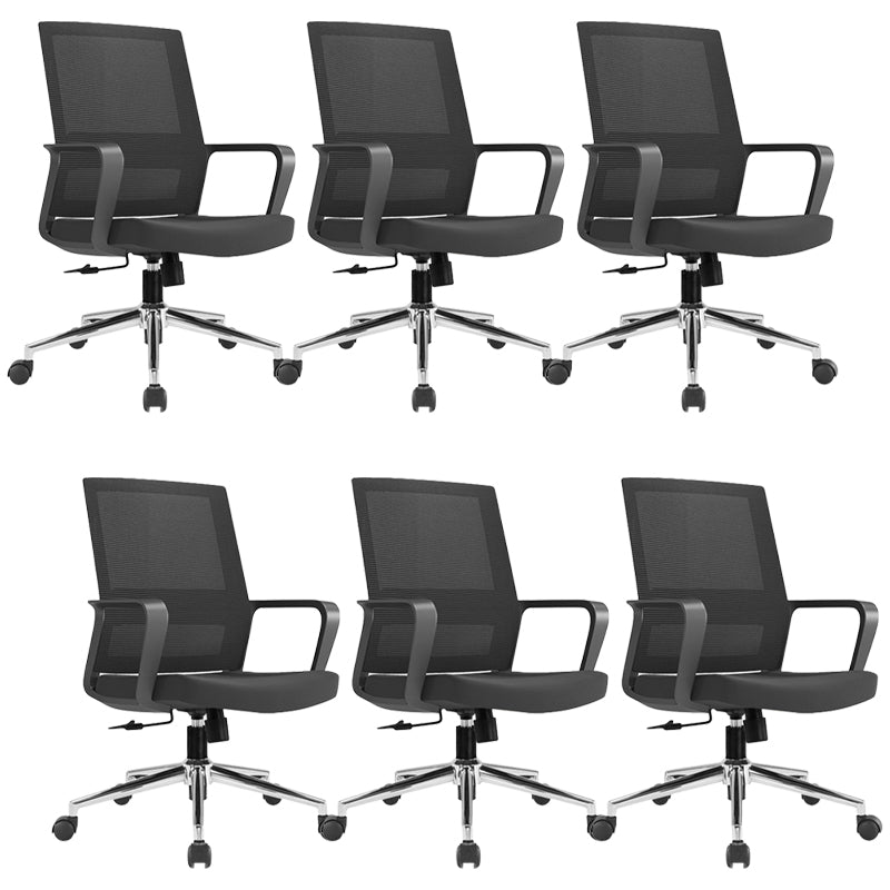 Modern Fixed Arms Conference Chair Mesh Seat and Back Chair for Office Black 6 Piece Set Casters Included Clearhalo 'furn' 'furn_office_chair' 'Furniture' 'Office Chairs' 'Office Furniture' 'office_chair' 6600111
