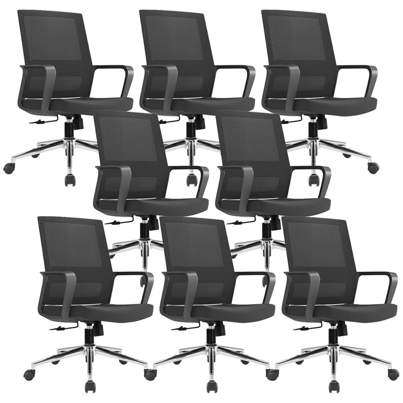 Modern Fixed Arms Conference Chair Mesh Seat and Back Chair for Office Black 8 Piece Set Casters Included Clearhalo 'furn' 'furn_office_chair' 'Furniture' 'Office Chairs' 'Office Furniture' 'office_chair' 6600113