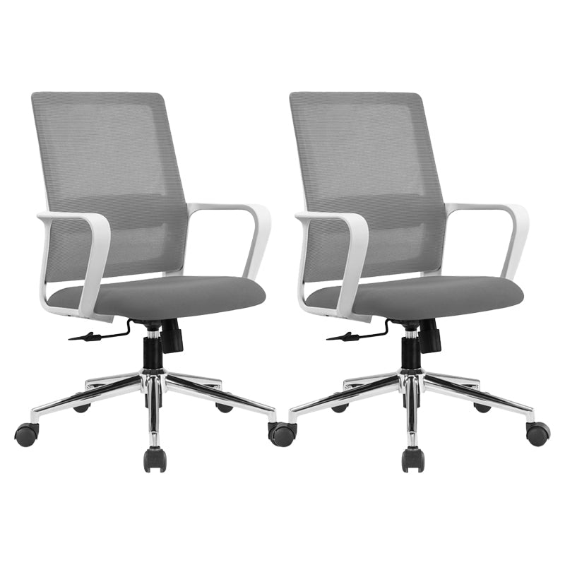 Modern Fixed Arms Conference Chair Mesh Seat and Back Chair for Office Grey 2 Piece Set Casters Included Clearhalo 'furn' 'furn_office_chair' 'Furniture' 'Office Chairs' 'Office Furniture' 'office_chair' 6600115
