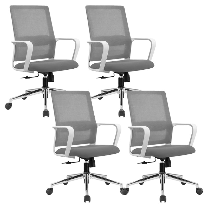 Modern Fixed Arms Conference Chair Mesh Seat and Back Chair for Office Grey 4 Piece Set Casters Included Clearhalo 'furn' 'furn_office_chair' 'Furniture' 'Office Chairs' 'Office Furniture' 'office_chair' 6600117