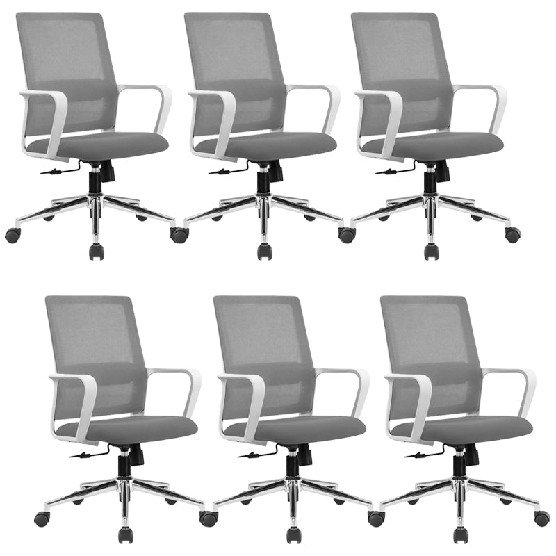Modern Fixed Arms Conference Chair Mesh Seat and Back Chair for Office Grey 6 Piece Set Casters Included Clearhalo 'furn' 'furn_office_chair' 'Furniture' 'Office Chairs' 'Office Furniture' 'office_chair' 6600120