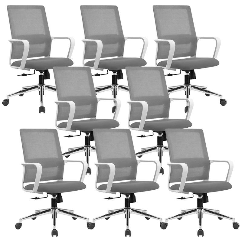 Modern Fixed Arms Conference Chair Mesh Seat and Back Chair for Office Grey 8 Piece Set Casters Included Clearhalo 'furn' 'furn_office_chair' 'Furniture' 'Office Chairs' 'Office Furniture' 'office_chair' 6600121