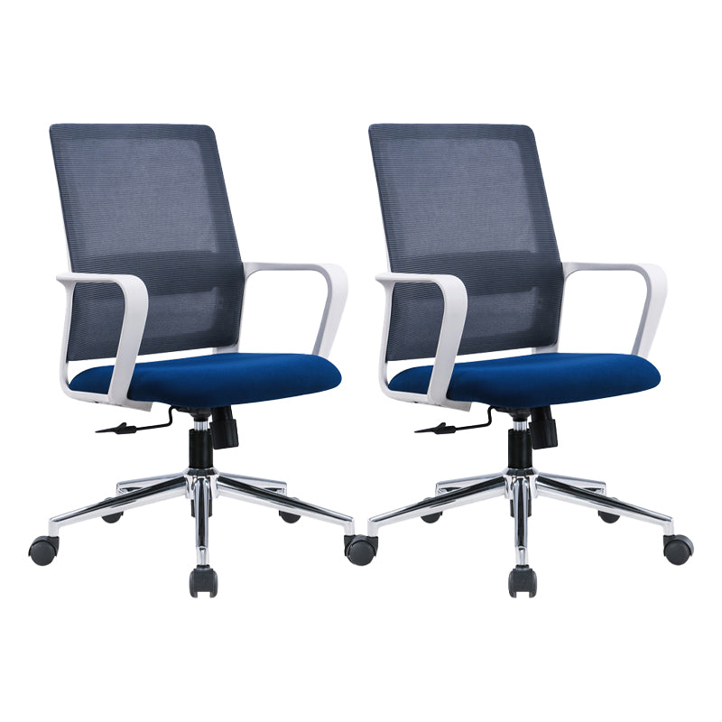 Modern Fixed Arms Conference Chair Mesh Seat and Back Chair for Office Blue 2 Piece Set Casters Included Clearhalo 'furn' 'furn_office_chair' 'Furniture' 'Office Chairs' 'Office Furniture' 'office_chair' 6600123