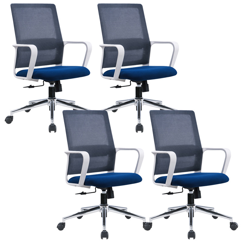 Modern Fixed Arms Conference Chair Mesh Seat and Back Chair for Office Blue 4 Piece Set Casters Included Clearhalo 'furn' 'furn_office_chair' 'Furniture' 'Office Chairs' 'Office Furniture' 'office_chair' 6600124