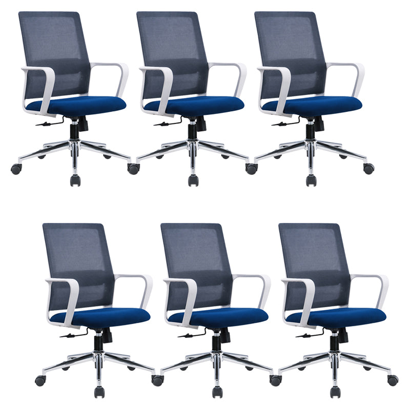 Modern Fixed Arms Conference Chair Mesh Seat and Back Chair for Office Blue 6 Piece Set Casters Included Clearhalo 'furn' 'furn_office_chair' 'Furniture' 'Office Chairs' 'Office Furniture' 'office_chair' 6600125