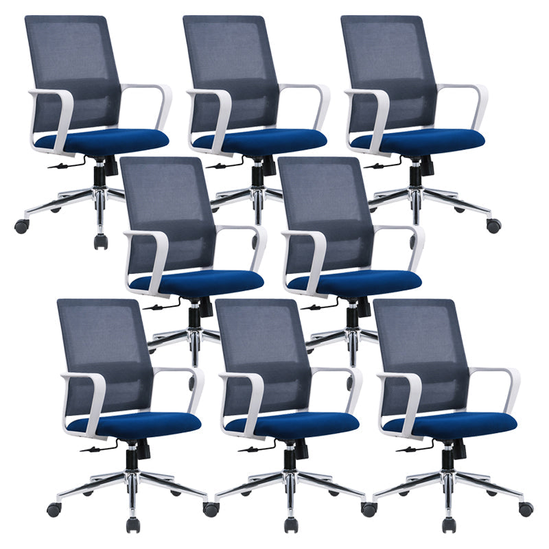 Modern Fixed Arms Conference Chair Mesh Seat and Back Chair for Office Blue 8 Piece Set Casters Included Clearhalo 'furn' 'furn_office_chair' 'Furniture' 'Office Chairs' 'Office Furniture' 'office_chair' 6600126