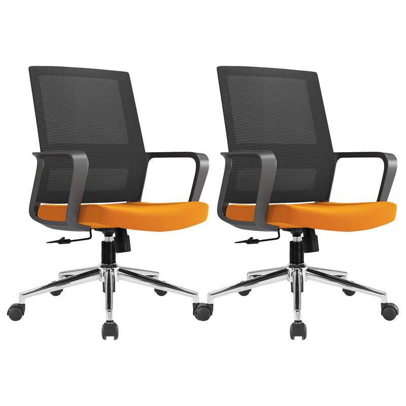 Modern Fixed Arms Conference Chair Mesh Seat and Back Chair for Office Orange 2 Piece Set Casters Included Clearhalo 'furn' 'furn_office_chair' 'Furniture' 'Office Chairs' 'Office Furniture' 'office_chair' 6600128