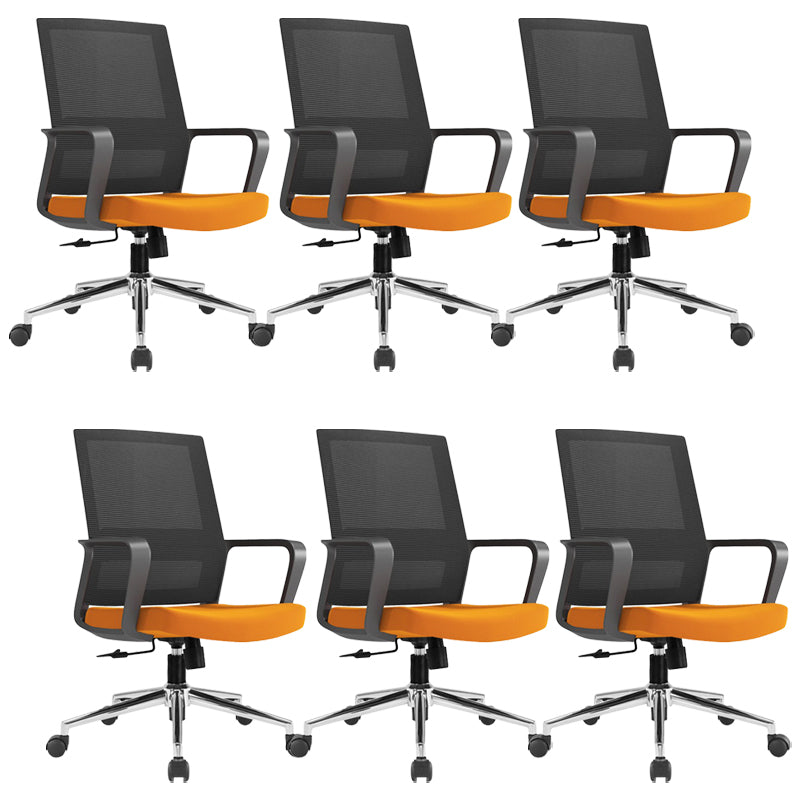 Modern Fixed Arms Conference Chair Mesh Seat and Back Chair for Office Orange 6 Piece Set Casters Included Clearhalo 'furn' 'furn_office_chair' 'Furniture' 'Office Chairs' 'Office Furniture' 'office_chair' 6600130