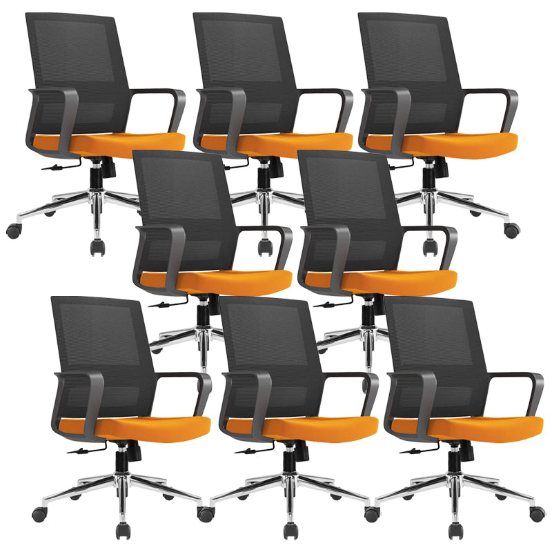 Modern Fixed Arms Conference Chair Mesh Seat and Back Chair for Office Orange 8 Piece Set Casters Included Clearhalo 'furn' 'furn_office_chair' 'Furniture' 'Office Chairs' 'Office Furniture' 'office_chair' 6600131