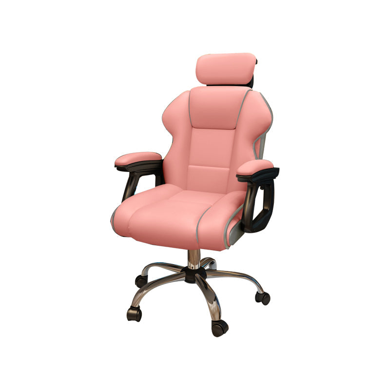 Modern Style Gaming Chair Faux Leather Fixed Arm Desk Chair for Home Pink 1 Piece Without Footrest Clearhalo 'furn' 'furn_office_chair' 'Furniture' 'Office Chairs' 'Office Furniture' 'office_chair' 6600284