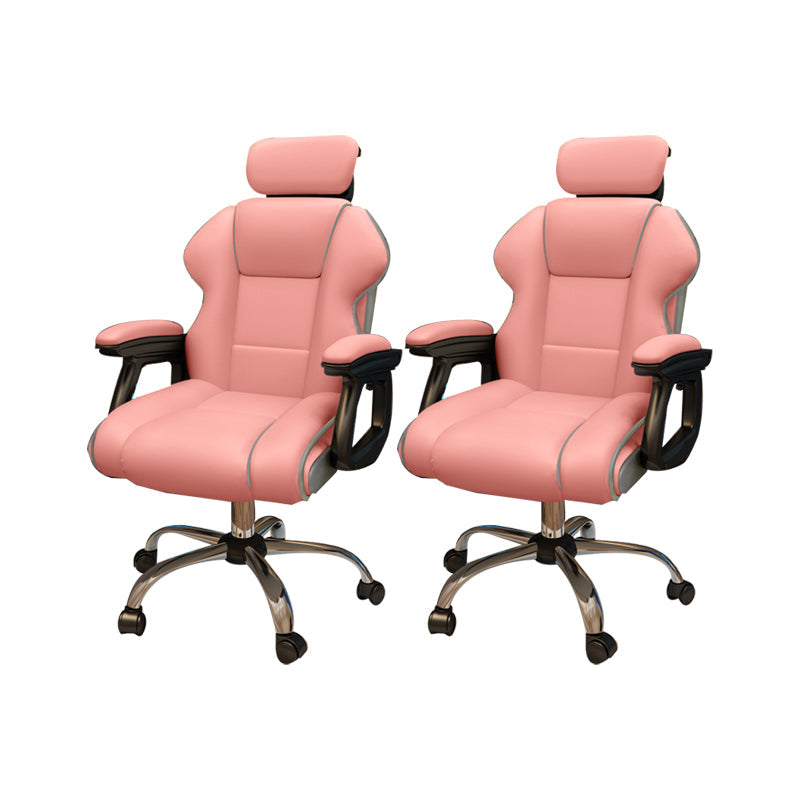 Modern Style Gaming Chair Faux Leather Fixed Arm Desk Chair for Home Pink 2 Piece Set Without Footrest Clearhalo 'furn' 'furn_office_chair' 'Furniture' 'Office Chairs' 'Office Furniture' 'office_chair' 6600285