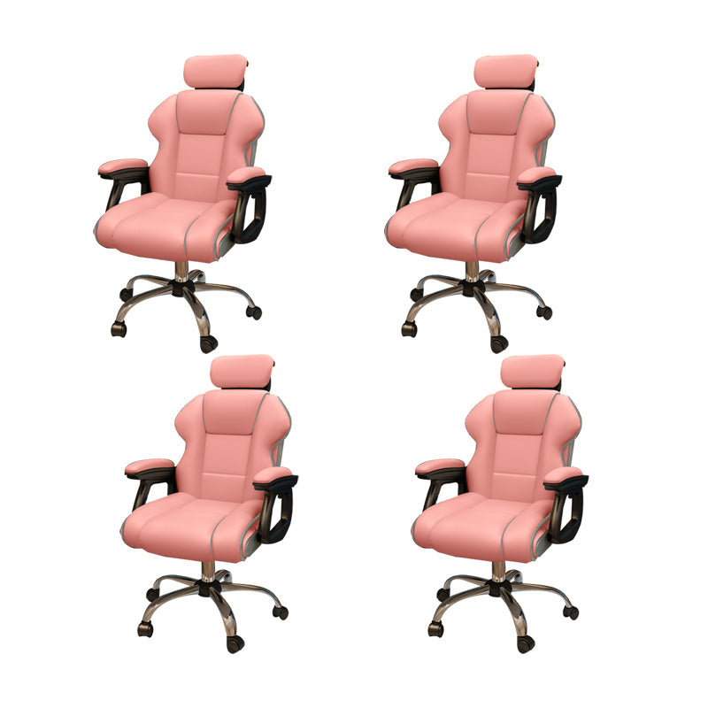 Modern Style Gaming Chair Faux Leather Fixed Arm Desk Chair for Home Pink 4 Piece Set Without Footrest Clearhalo 'furn' 'furn_office_chair' 'Furniture' 'Office Chairs' 'Office Furniture' 'office_chair' 6600288