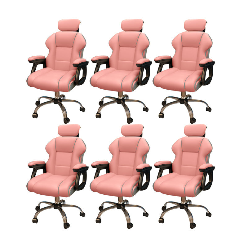 Modern Style Gaming Chair Faux Leather Fixed Arm Desk Chair for Home Pink 6 Piece Set Without Footrest Clearhalo 'furn' 'furn_office_chair' 'Furniture' 'Office Chairs' 'Office Furniture' 'office_chair' 6600290
