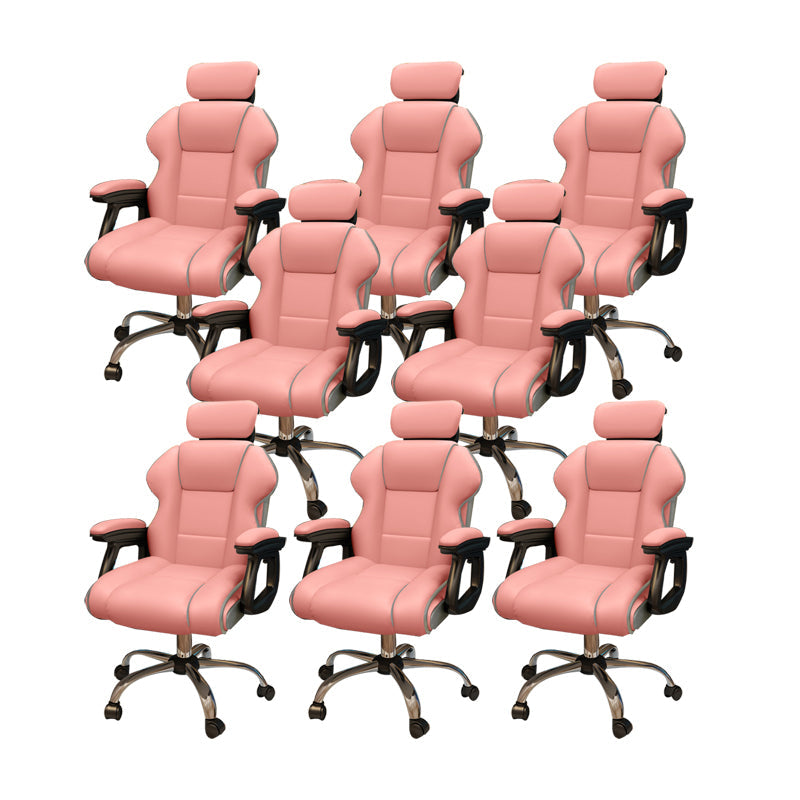 Modern Style Gaming Chair Faux Leather Fixed Arm Desk Chair for Home Pink 8 Piece Set Without Footrest Clearhalo 'furn' 'furn_office_chair' 'Furniture' 'Office Chairs' 'Office Furniture' 'office_chair' 6600291