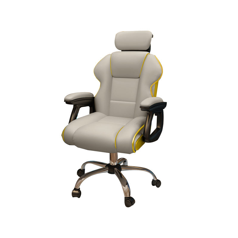 Modern Style Gaming Chair Faux Leather Fixed Arm Desk Chair for Home Light Gray 1 Piece Without Footrest Clearhalo 'furn' 'furn_office_chair' 'Furniture' 'Office Chairs' 'Office Furniture' 'office_chair' 6600303