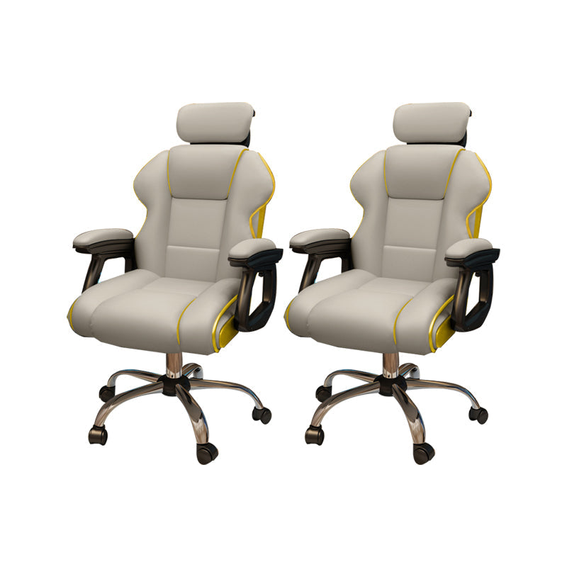 Modern Style Gaming Chair Faux Leather Fixed Arm Desk Chair for Home Light Gray 2 Piece Set Without Footrest Clearhalo 'furn' 'furn_office_chair' 'Furniture' 'Office Chairs' 'Office Furniture' 'office_chair' 6600304