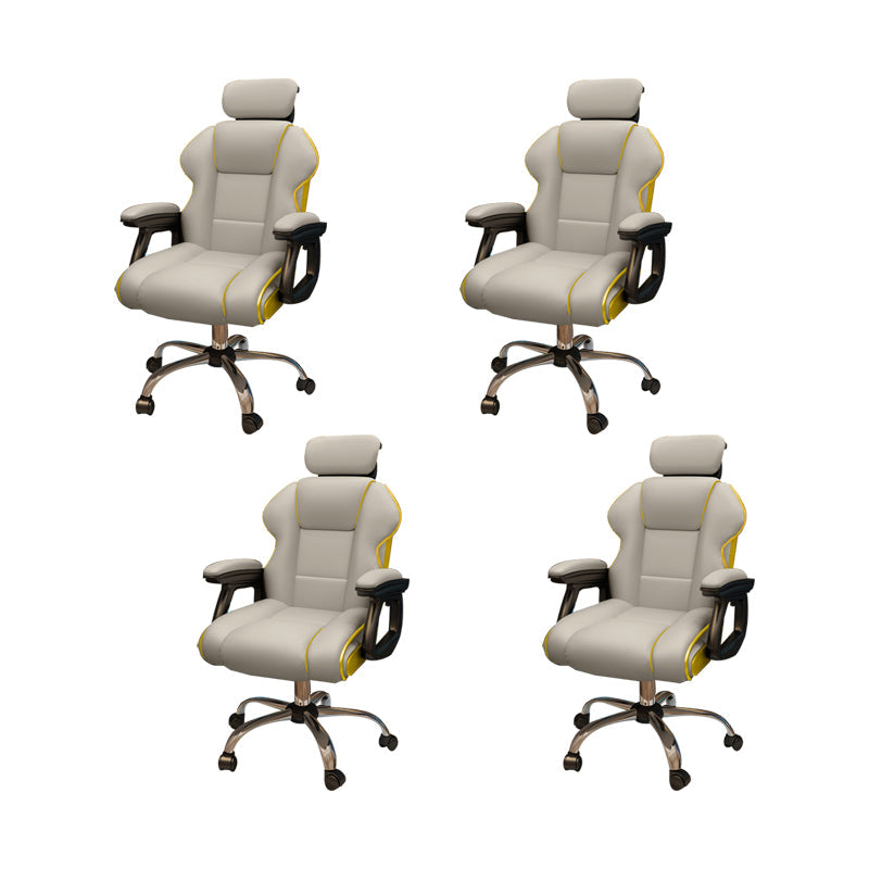 Modern Style Gaming Chair Faux Leather Fixed Arm Desk Chair for Home Light Gray 4 Piece Set Without Footrest Clearhalo 'furn' 'furn_office_chair' 'Furniture' 'Office Chairs' 'Office Furniture' 'office_chair' 6600305