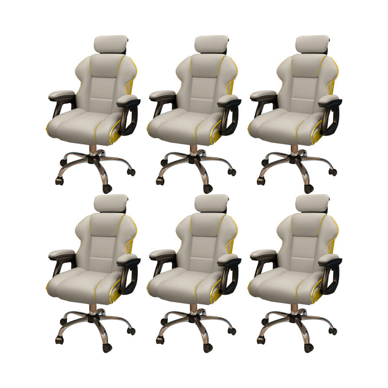 Modern Style Gaming Chair Faux Leather Fixed Arm Desk Chair for Home Light Gray 6 Piece Set Without Footrest Clearhalo 'furn' 'furn_office_chair' 'Furniture' 'Office Chairs' 'Office Furniture' 'office_chair' 6600306