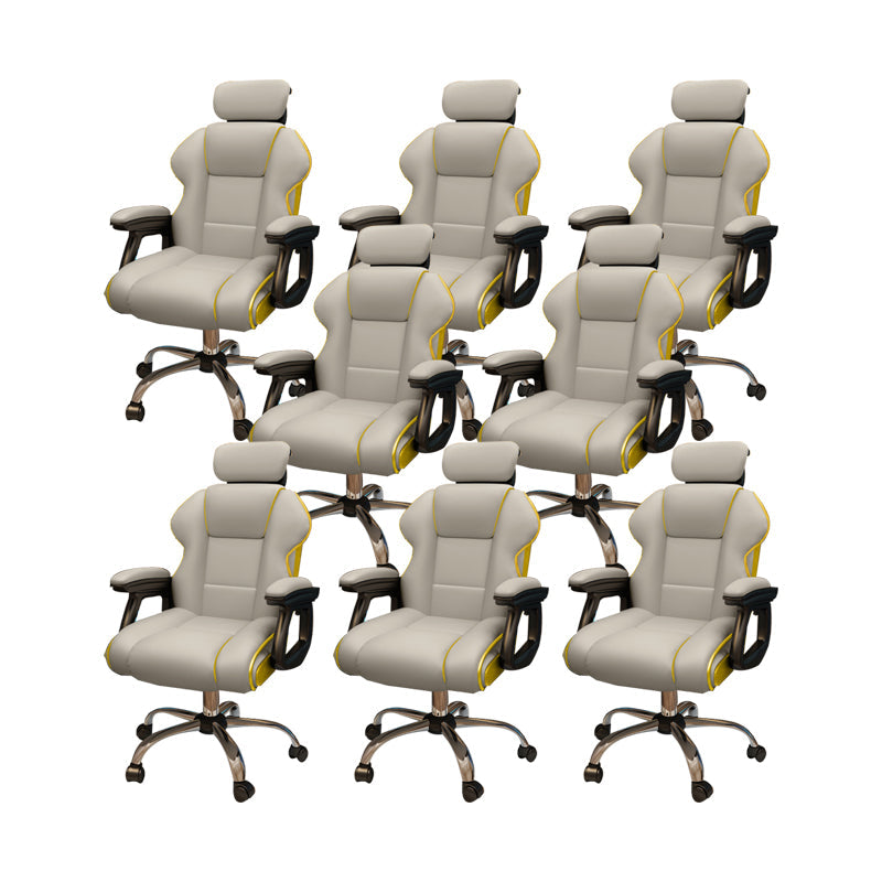 Modern Style Gaming Chair Faux Leather Fixed Arm Desk Chair for Home Light Gray 8 Piece Set Without Footrest Clearhalo 'furn' 'furn_office_chair' 'Furniture' 'Office Chairs' 'Office Furniture' 'office_chair' 6600307
