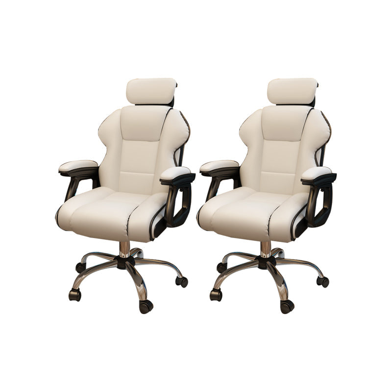 Modern Style Gaming Chair Faux Leather Fixed Arm Desk Chair for Home Off-White 2 Piece Set Without Footrest Clearhalo 'furn' 'furn_office_chair' 'Furniture' 'Office Chairs' 'Office Furniture' 'office_chair' 6600309