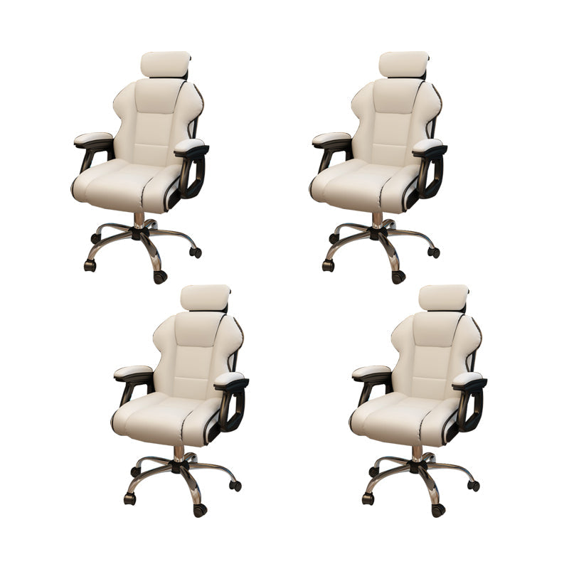 Modern Style Gaming Chair Faux Leather Fixed Arm Desk Chair for Home Off-White 4 Piece Set Without Footrest Clearhalo 'furn' 'furn_office_chair' 'Furniture' 'Office Chairs' 'Office Furniture' 'office_chair' 6600310