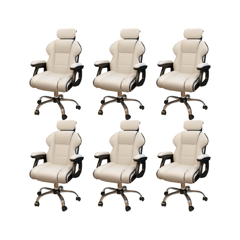 Modern Style Gaming Chair Faux Leather Fixed Arm Desk Chair for Home Off-White 6 Piece Set Without Footrest Clearhalo 'furn' 'furn_office_chair' 'Furniture' 'Office Chairs' 'Office Furniture' 'office_chair' 6600311