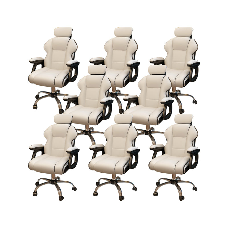 Modern Style Gaming Chair Faux Leather Fixed Arm Desk Chair for Home Off-White 8 Piece Set Without Footrest Clearhalo 'furn' 'furn_office_chair' 'Furniture' 'Office Chairs' 'Office Furniture' 'office_chair' 6600312