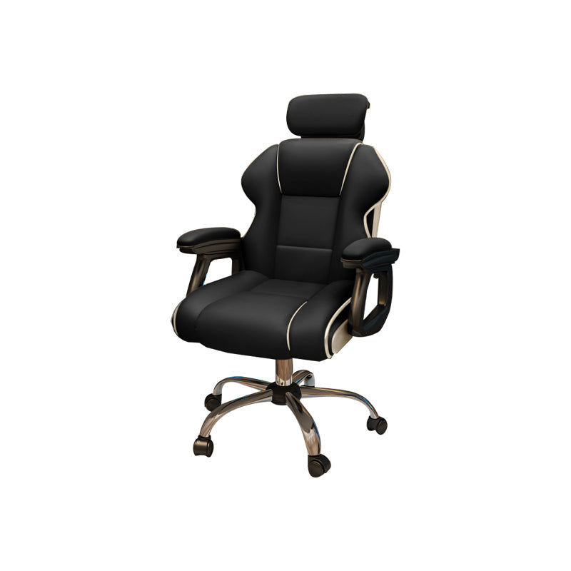 Modern Style Gaming Chair Faux Leather Fixed Arm Desk Chair for Home Black 1 Piece Without Footrest Clearhalo 'furn' 'furn_office_chair' 'Furniture' 'Office Chairs' 'Office Furniture' 'office_chair' 6600313