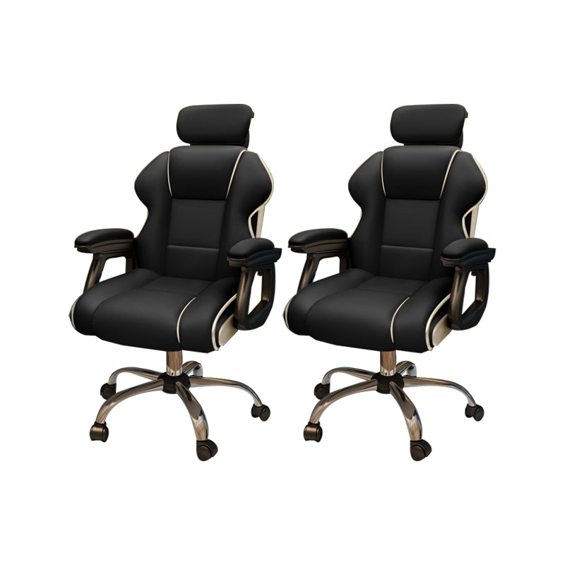 Modern Style Gaming Chair Faux Leather Fixed Arm Desk Chair for Home Black 2 Piece Set Without Footrest Clearhalo 'furn' 'furn_office_chair' 'Furniture' 'Office Chairs' 'Office Furniture' 'office_chair' 6600314