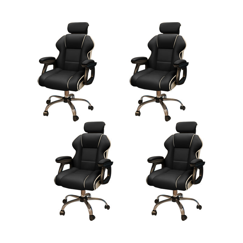 Modern Style Gaming Chair Faux Leather Fixed Arm Desk Chair for Home Black 4 Piece Set Without Footrest Clearhalo 'furn' 'furn_office_chair' 'Furniture' 'Office Chairs' 'Office Furniture' 'office_chair' 6600315