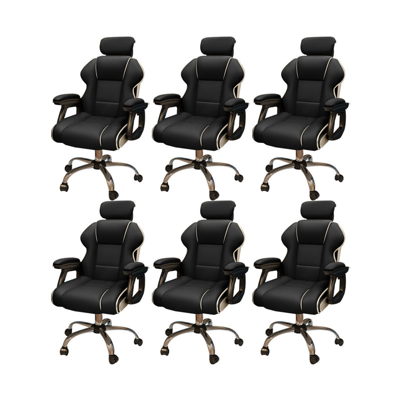 Modern Style Gaming Chair Faux Leather Fixed Arm Desk Chair for Home Black 6 Piece Set Without Footrest Clearhalo 'furn' 'furn_office_chair' 'Furniture' 'Office Chairs' 'Office Furniture' 'office_chair' 6600316