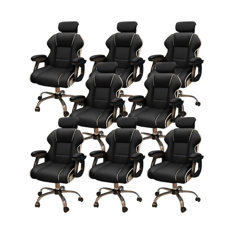 Modern Style Gaming Chair Faux Leather Fixed Arm Desk Chair for Home Black 8 Piece Set Without Footrest Clearhalo 'furn' 'furn_office_chair' 'Furniture' 'Office Chairs' 'Office Furniture' 'office_chair' 6600317