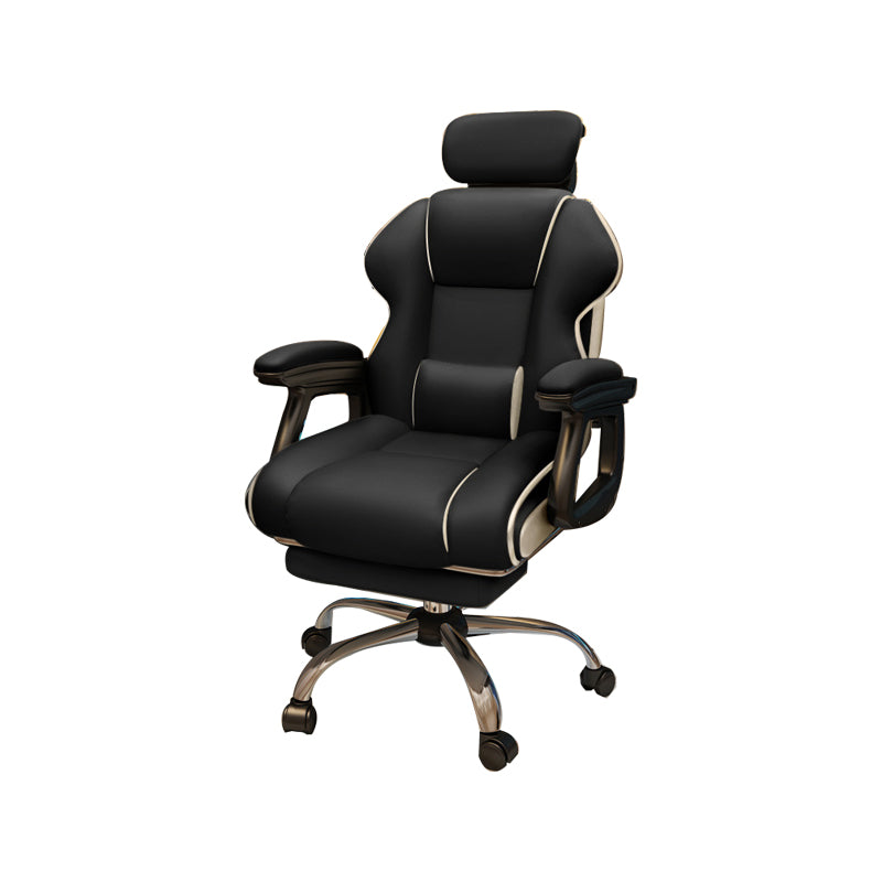 Modern Style Gaming Chair Faux Leather Fixed Arm Desk Chair for Home Black 1 Piece With Footrest Clearhalo 'furn' 'furn_office_chair' 'Furniture' 'Office Chairs' 'Office Furniture' 'office_chair' 6600318