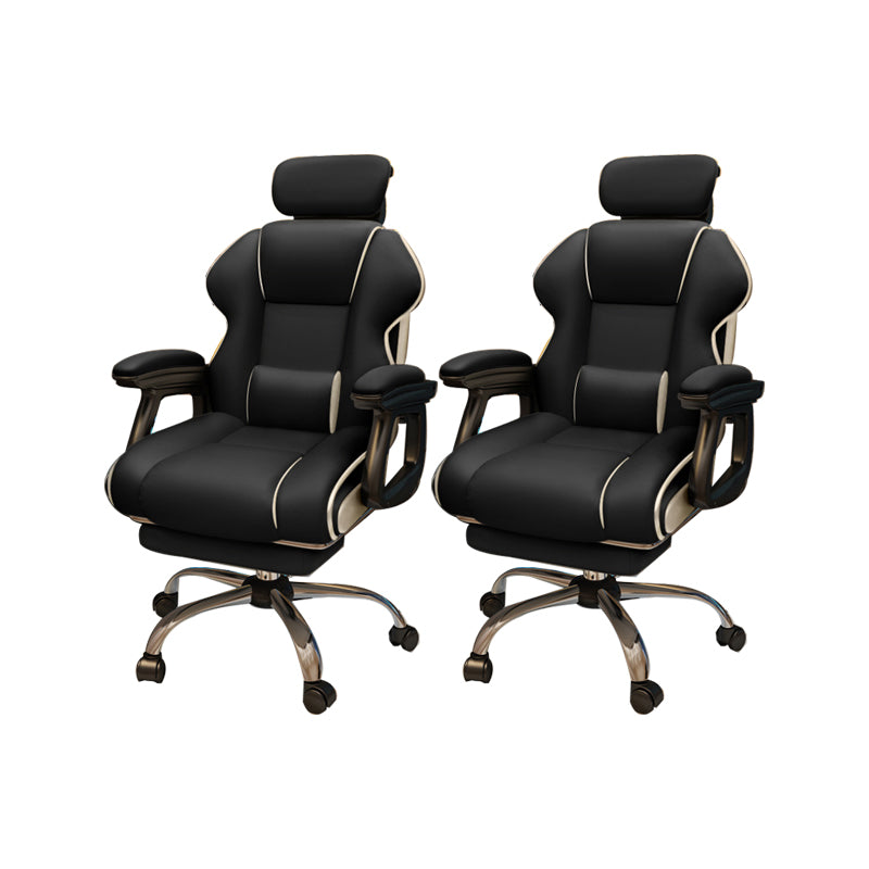 Modern Style Gaming Chair Faux Leather Fixed Arm Desk Chair for Home Black 2 Piece Set With Footrest Clearhalo 'furn' 'furn_office_chair' 'Furniture' 'Office Chairs' 'Office Furniture' 'office_chair' 6600319