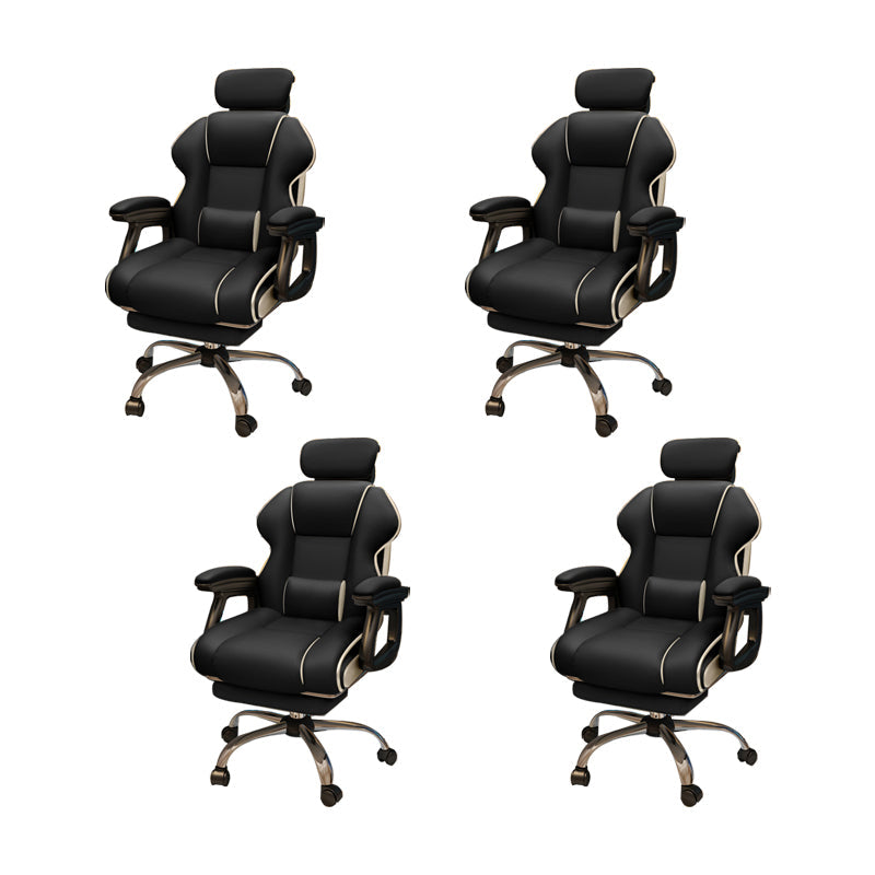 Modern Style Gaming Chair Faux Leather Fixed Arm Desk Chair for Home Black 4 Piece Set With Footrest Clearhalo 'furn' 'furn_office_chair' 'Furniture' 'Office Chairs' 'Office Furniture' 'office_chair' 6600320