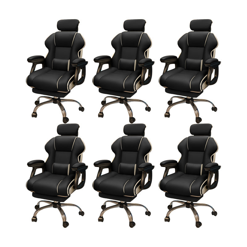Modern Style Gaming Chair Faux Leather Fixed Arm Desk Chair for Home Black 6 Piece Set With Footrest Clearhalo 'furn' 'furn_office_chair' 'Furniture' 'Office Chairs' 'Office Furniture' 'office_chair' 6600321
