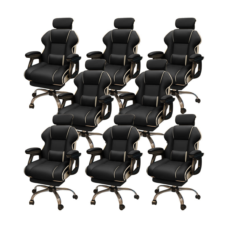 Modern Style Gaming Chair Faux Leather Fixed Arm Desk Chair for Home Black 8 Piece Set With Footrest Clearhalo 'furn' 'furn_office_chair' 'Furniture' 'Office Chairs' 'Office Furniture' 'office_chair' 6600322