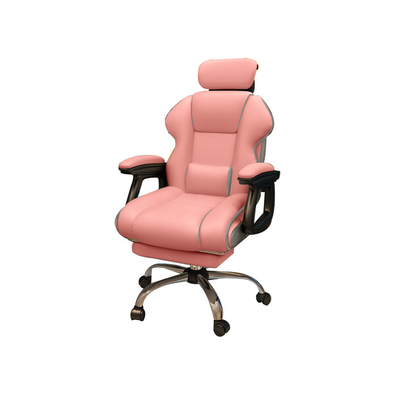 Modern Style Gaming Chair Faux Leather Fixed Arm Desk Chair for Home Pink 1 Piece With Footrest Clearhalo 'furn' 'furn_office_chair' 'Furniture' 'Office Chairs' 'Office Furniture' 'office_chair' 6600323