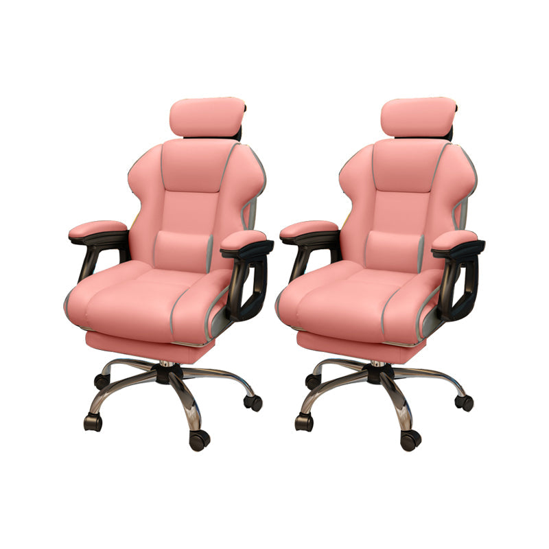 Modern Style Gaming Chair Faux Leather Fixed Arm Desk Chair for Home Pink 2 Piece Set With Footrest Clearhalo 'furn' 'furn_office_chair' 'Furniture' 'Office Chairs' 'Office Furniture' 'office_chair' 6600324