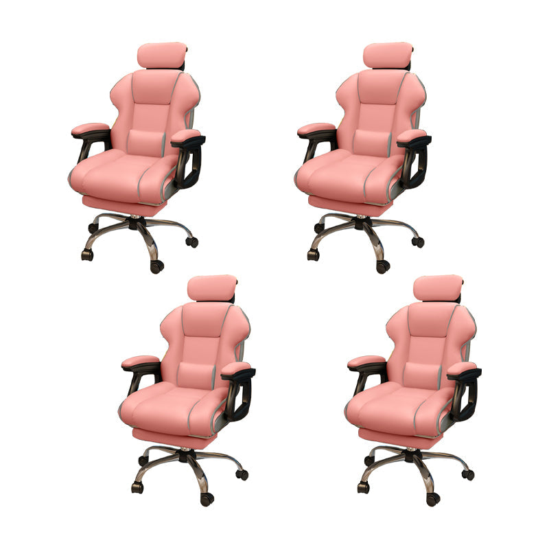 Modern Style Gaming Chair Faux Leather Fixed Arm Desk Chair for Home Pink 4 Piece Set With Footrest Clearhalo 'furn' 'furn_office_chair' 'Furniture' 'Office Chairs' 'Office Furniture' 'office_chair' 6600325