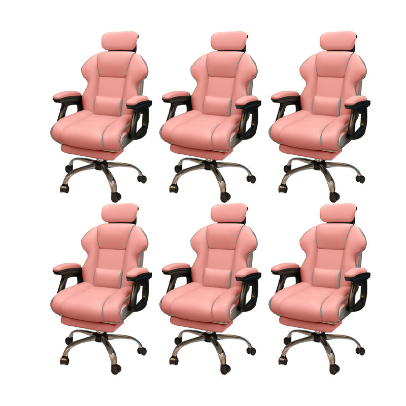 Modern Style Gaming Chair Faux Leather Fixed Arm Desk Chair for Home Pink 6 Piece Set With Footrest Clearhalo 'furn' 'furn_office_chair' 'Furniture' 'Office Chairs' 'Office Furniture' 'office_chair' 6600326