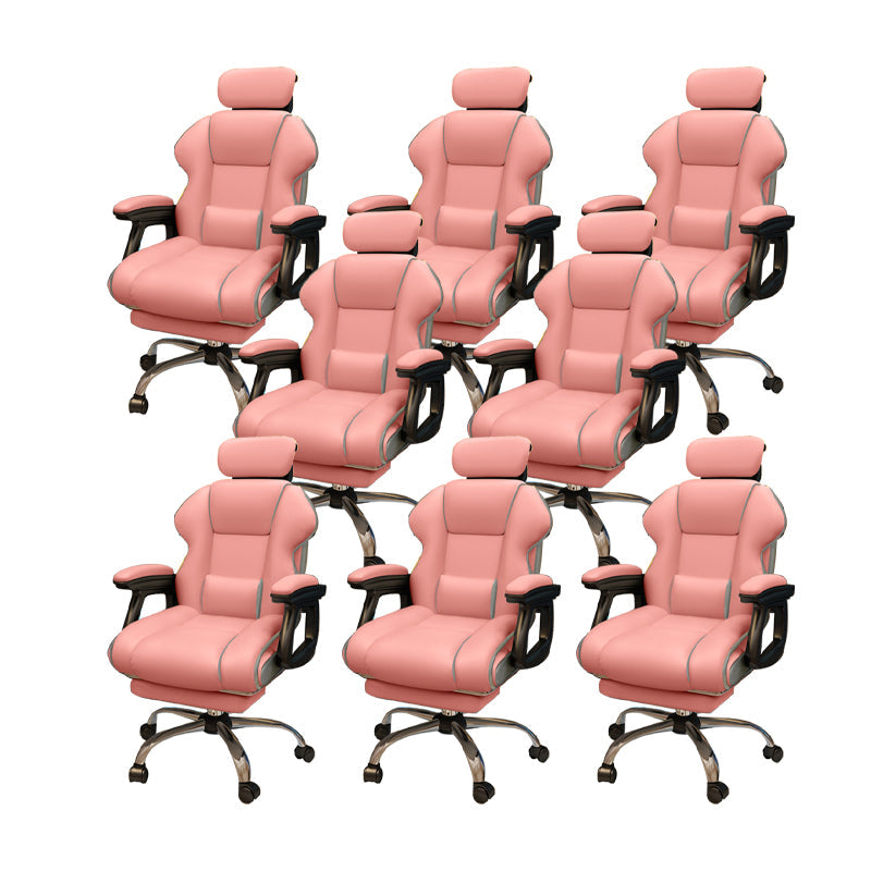 Modern Style Gaming Chair Faux Leather Fixed Arm Desk Chair for Home Pink 8 Piece Set With Footrest Clearhalo 'furn' 'furn_office_chair' 'Furniture' 'Office Chairs' 'Office Furniture' 'office_chair' 6600327