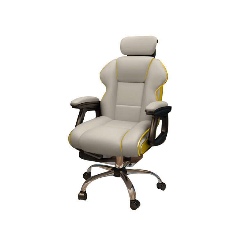 Modern Style Gaming Chair Faux Leather Fixed Arm Desk Chair for Home Light Gray 1 Piece With Footrest Clearhalo 'furn' 'furn_office_chair' 'Furniture' 'Office Chairs' 'Office Furniture' 'office_chair' 6600328