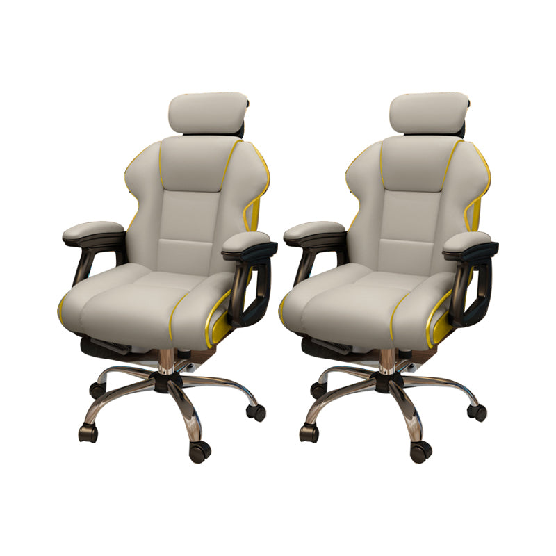 Modern Style Gaming Chair Faux Leather Fixed Arm Desk Chair for Home Light Gray 2 Piece Set With Footrest Clearhalo 'furn' 'furn_office_chair' 'Furniture' 'Office Chairs' 'Office Furniture' 'office_chair' 6600329