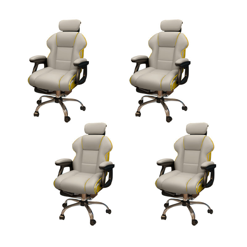 Modern Style Gaming Chair Faux Leather Fixed Arm Desk Chair for Home Light Gray 4 Piece Set With Footrest Clearhalo 'furn' 'furn_office_chair' 'Furniture' 'Office Chairs' 'Office Furniture' 'office_chair' 6600330