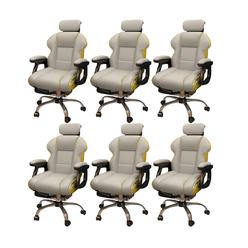 Modern Style Gaming Chair Faux Leather Fixed Arm Desk Chair for Home Light Gray 6 Piece Set With Footrest Clearhalo 'furn' 'furn_office_chair' 'Furniture' 'Office Chairs' 'Office Furniture' 'office_chair' 6600331